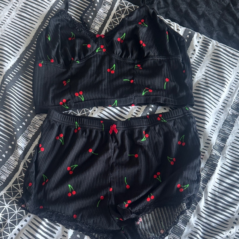 SHEIN Black Cherry Print Intimates Set
